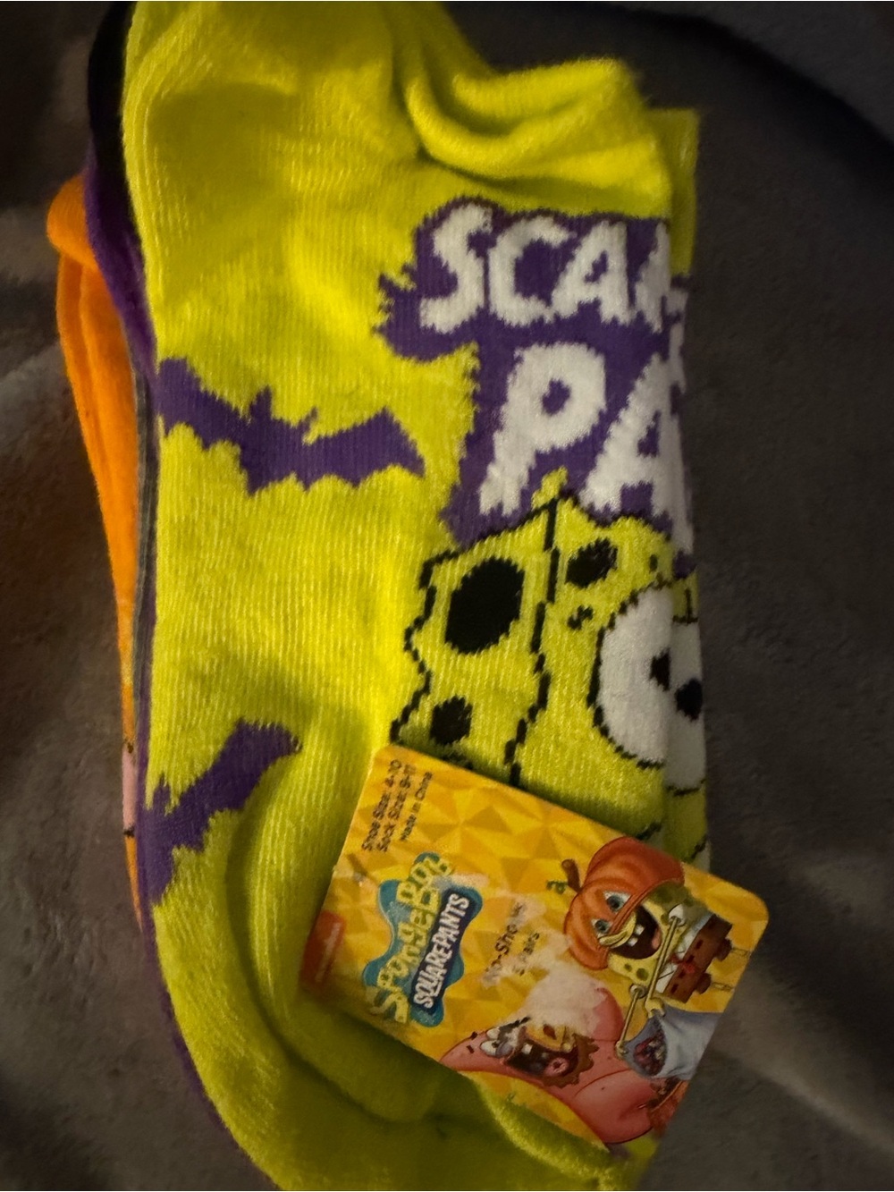 SpongeBob SquarePants Yellow Kids Socks with Purple Bat Accents